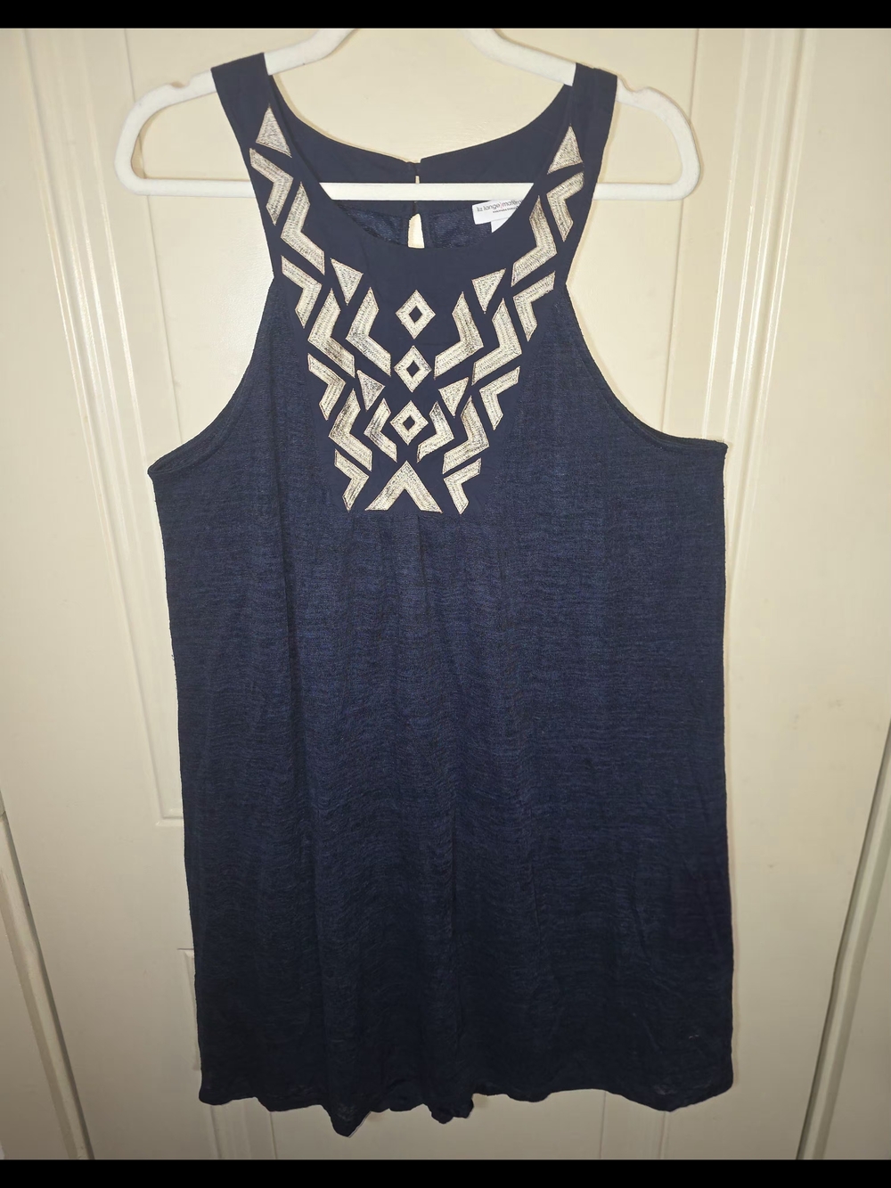 Liz Lange Maternity XL Navy Blue Embroidered Boho Swing Dress Sleeveless Lined